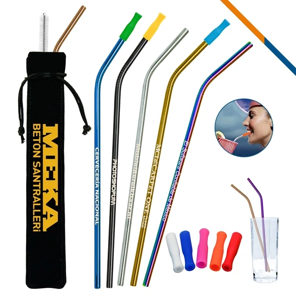 Custom Stainless Steel Bent Straws — 10.43 Inch Reusable Eco Promo Gift 1