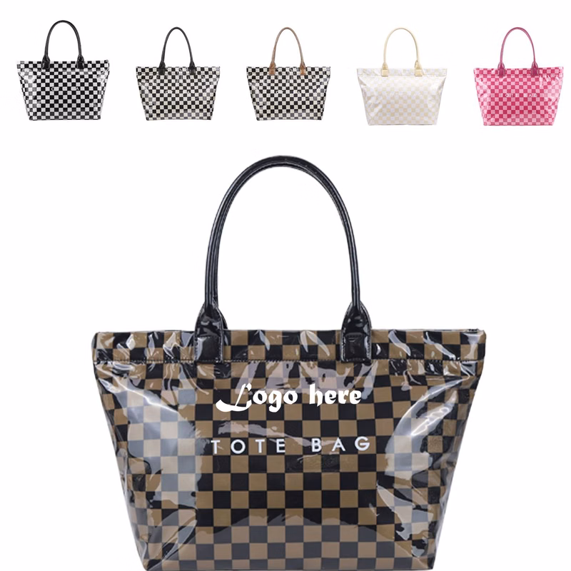 Large Capacity Checker Pattern Clear Shopping Bag