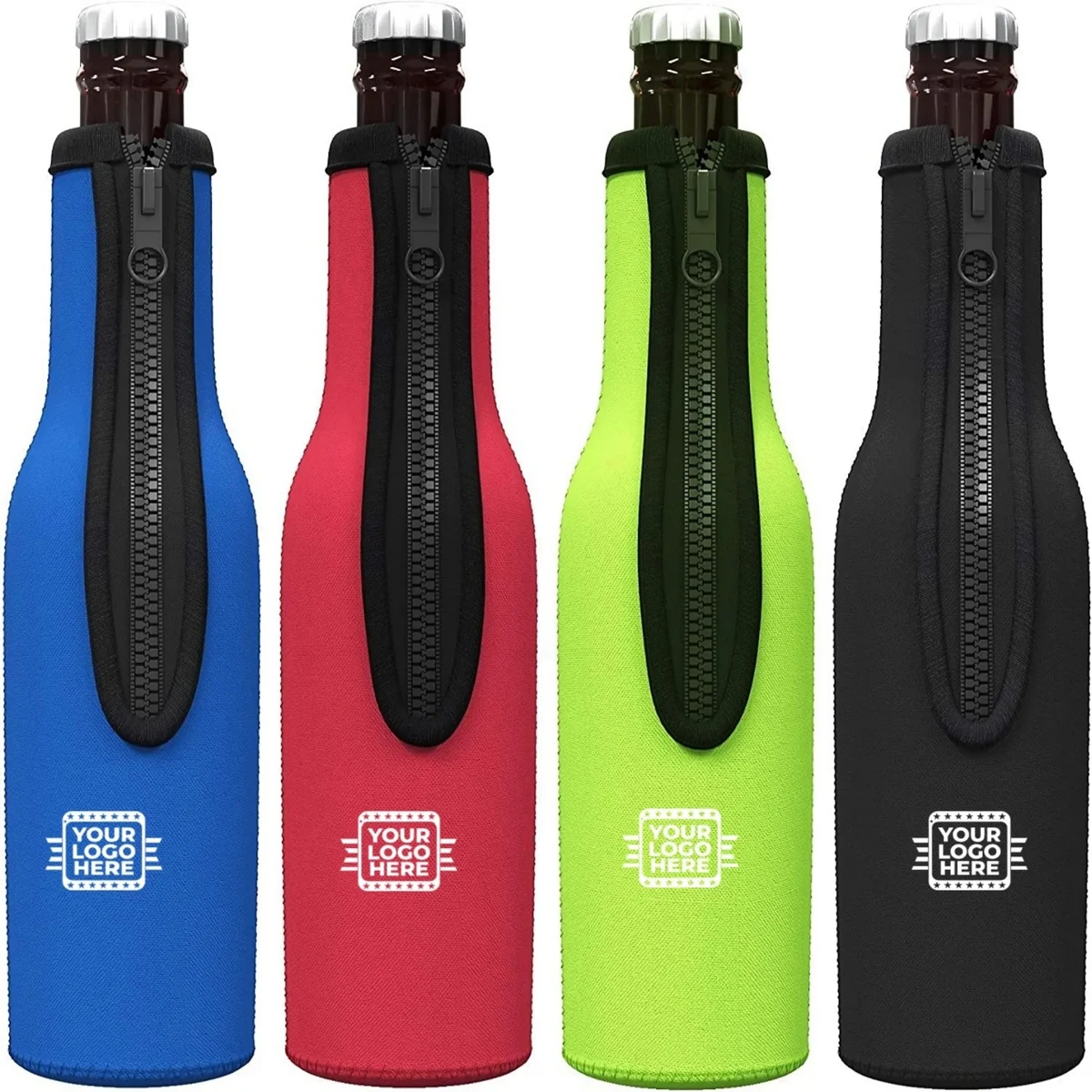 Neoprene Beer Bottle Cooler Sleeve Zipper Holder, custom koozie with logo imprint 1