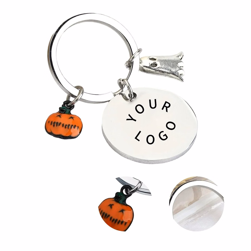 Halloween Pumpkin and Ghost Charm Keychain