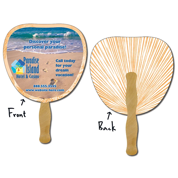 Hand Fan - 8.875x8.375 Palm/Leaf Shaped Laminated - 14 pt. 1