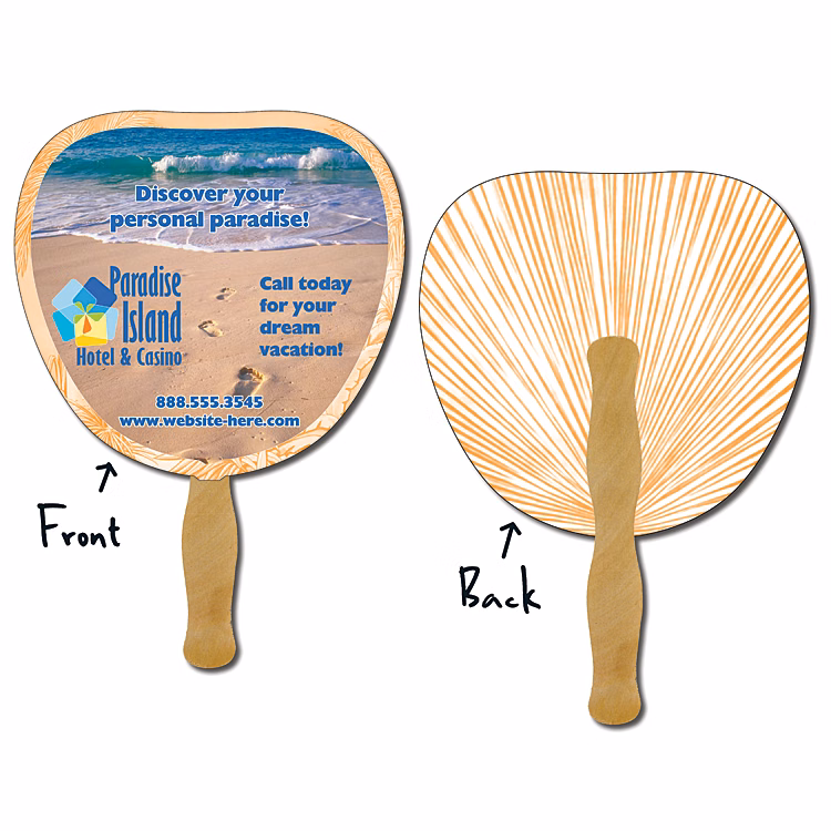 Hand Fan - 8.875x8.375 Palm/Leaf Shaped Laminated - 14 pt.