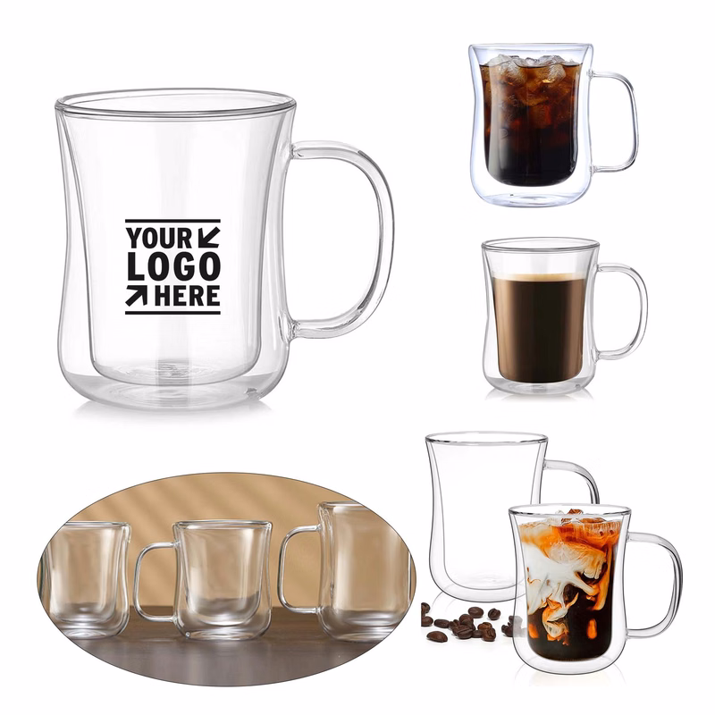 15 OZ Double Wall Glass Coffee Cup Insulated Espresso Cappuccino Latte Mug with Handle