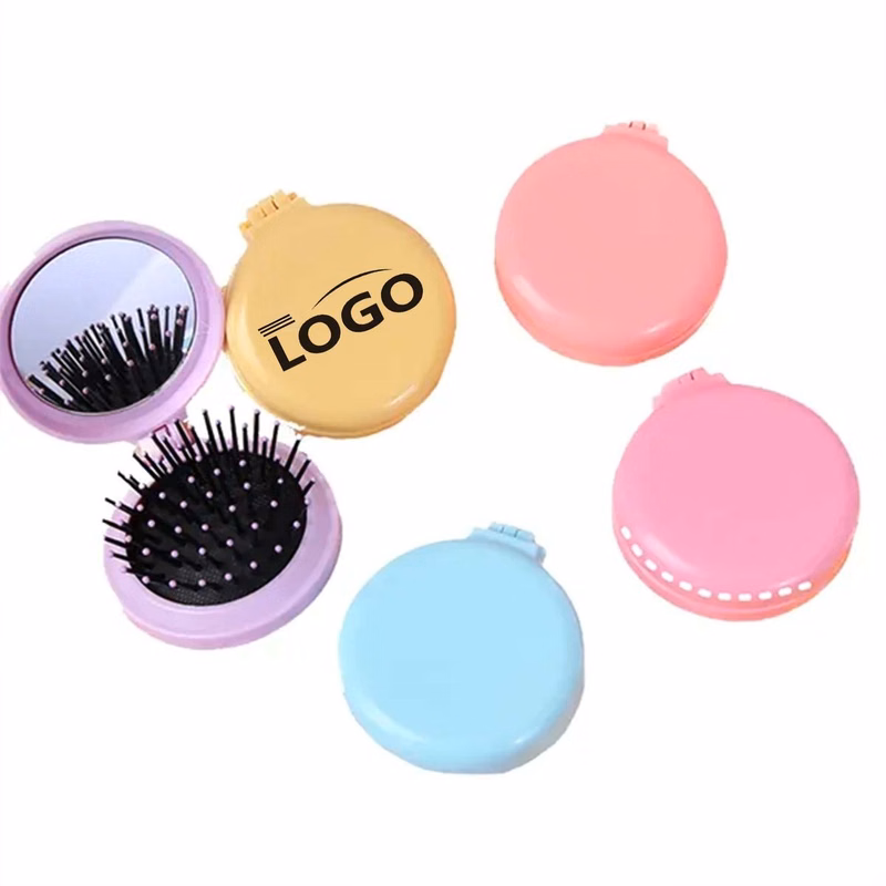 Round folding comb with mirror