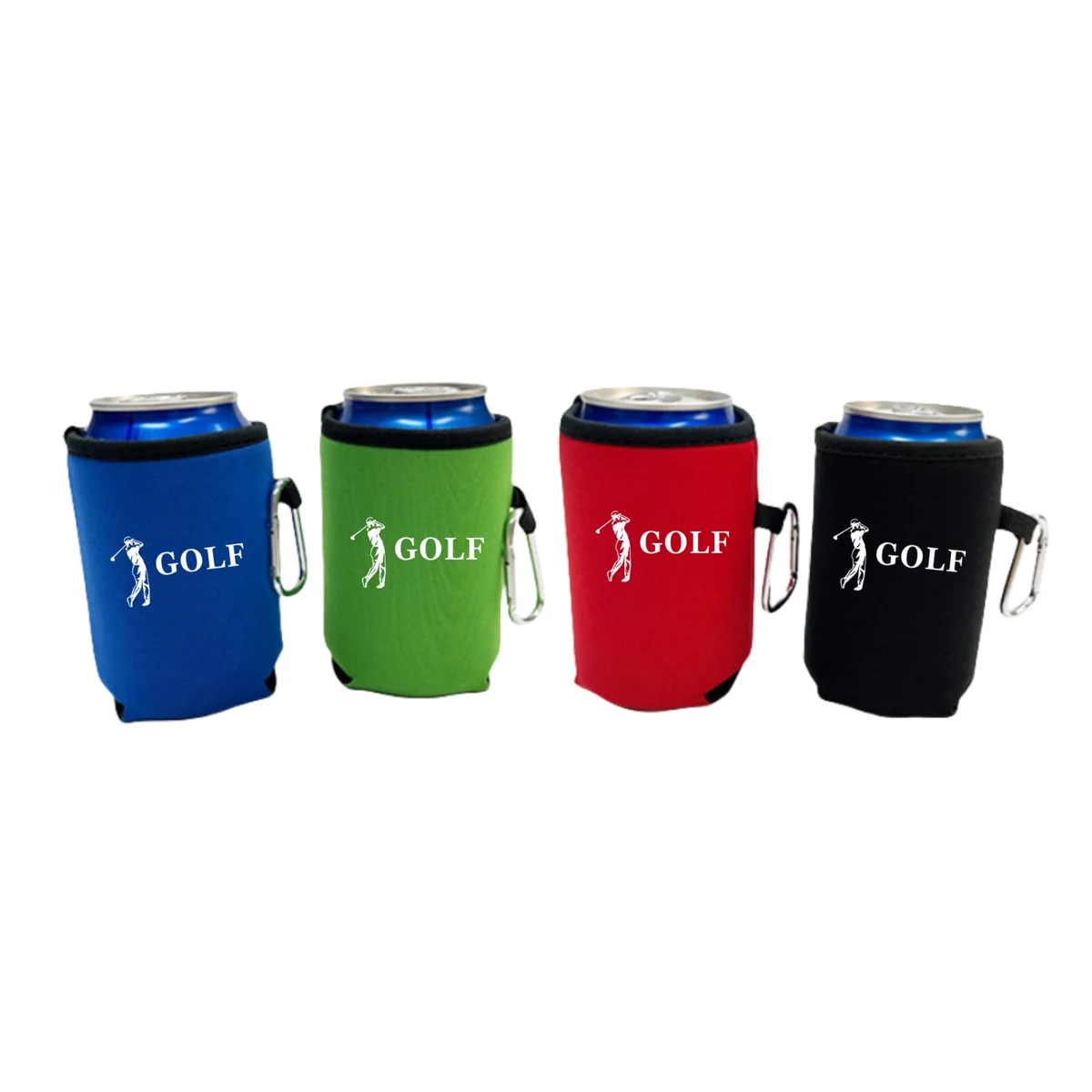 Collapsible Neoprene Can Coolie with Carabiners, custom koozie with logo imprint 1