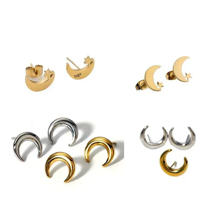 Moon and Star Shaped Titanium Stud Earrings Set 1