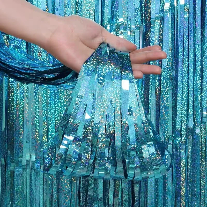 Party Backdrop Christmas Decorations Foil Fringe Backdrop Curtains 1
