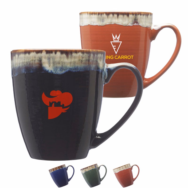 Glossy Ceramic Coffee Mug w/ Drip Glaze Rim 17 oz. Mugs
