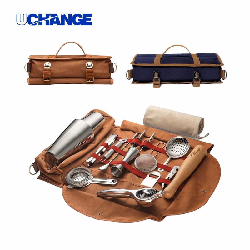 Canvas Bartender Tool Roll Up Organizer Travel Bag