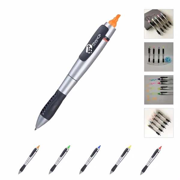 Custom Dual-Tip Highlighter Ballpoint Pen — Black Ink & Vibrant Colors for Professionals