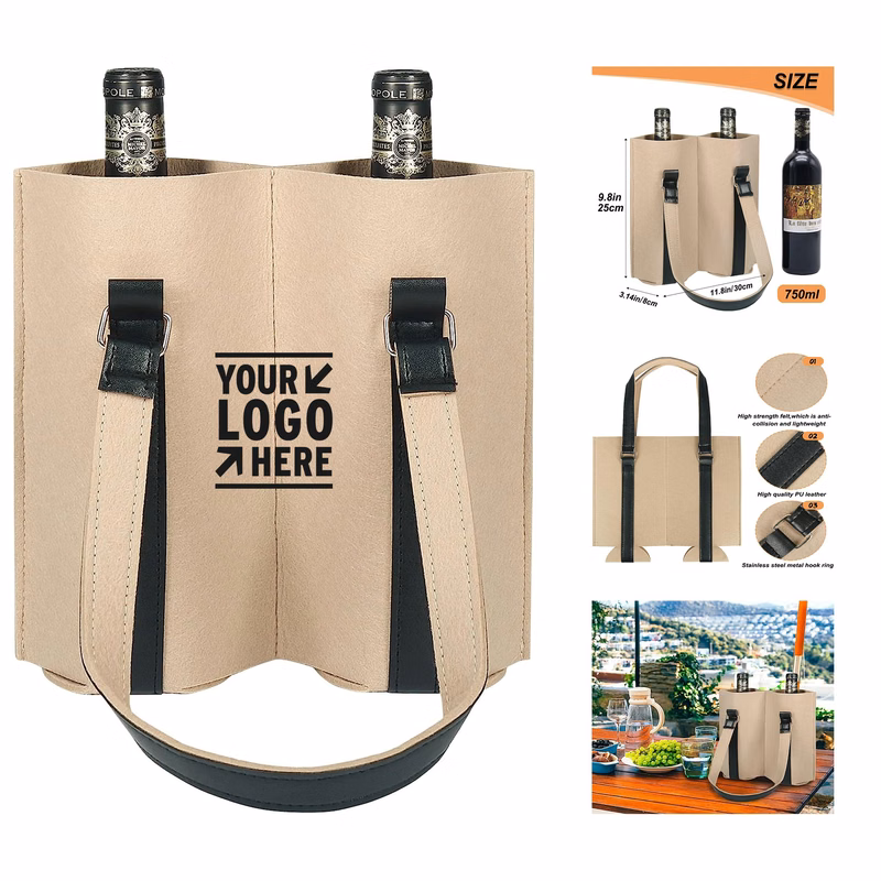 11.8 x3 .14 x 9.8 inch Felt Wine Carrier Tote Bag with Handle Wine Caddy