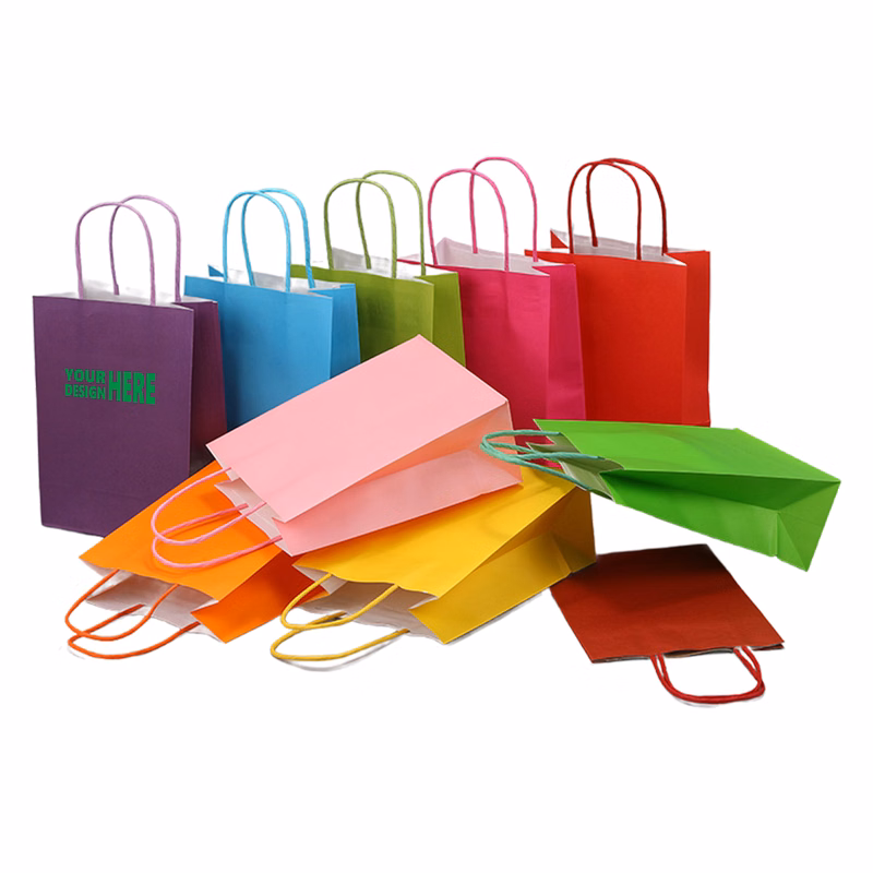 MOQ 50 Eco Friendly Kraft Paper Bags Custom Logo Party Favors