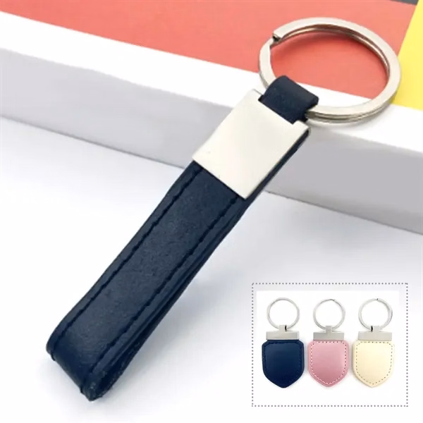 Stitched Leatherette Circle Key Tag