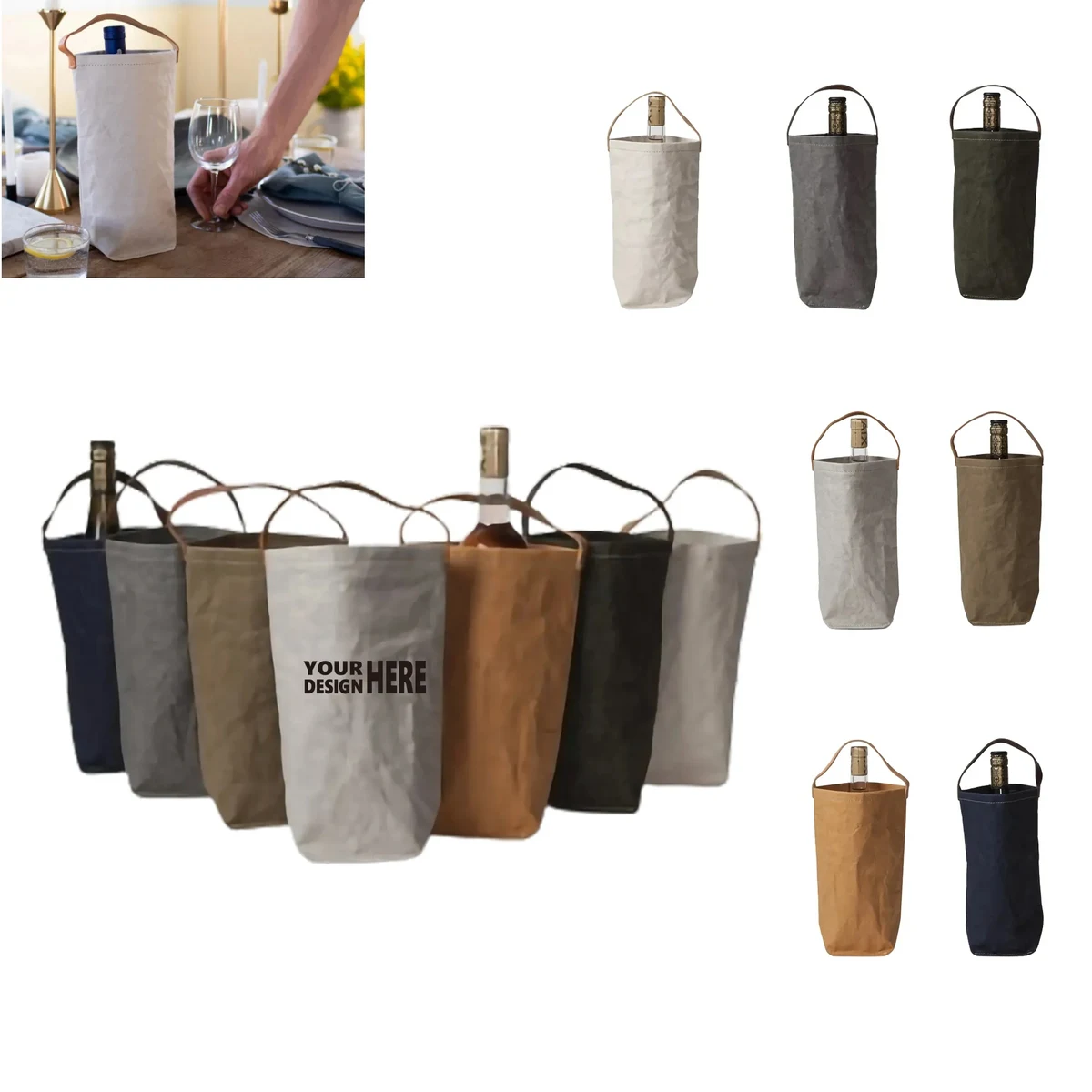 Washed Kraft Paper Single Bottle Wine Tote Bag MOQ200 1