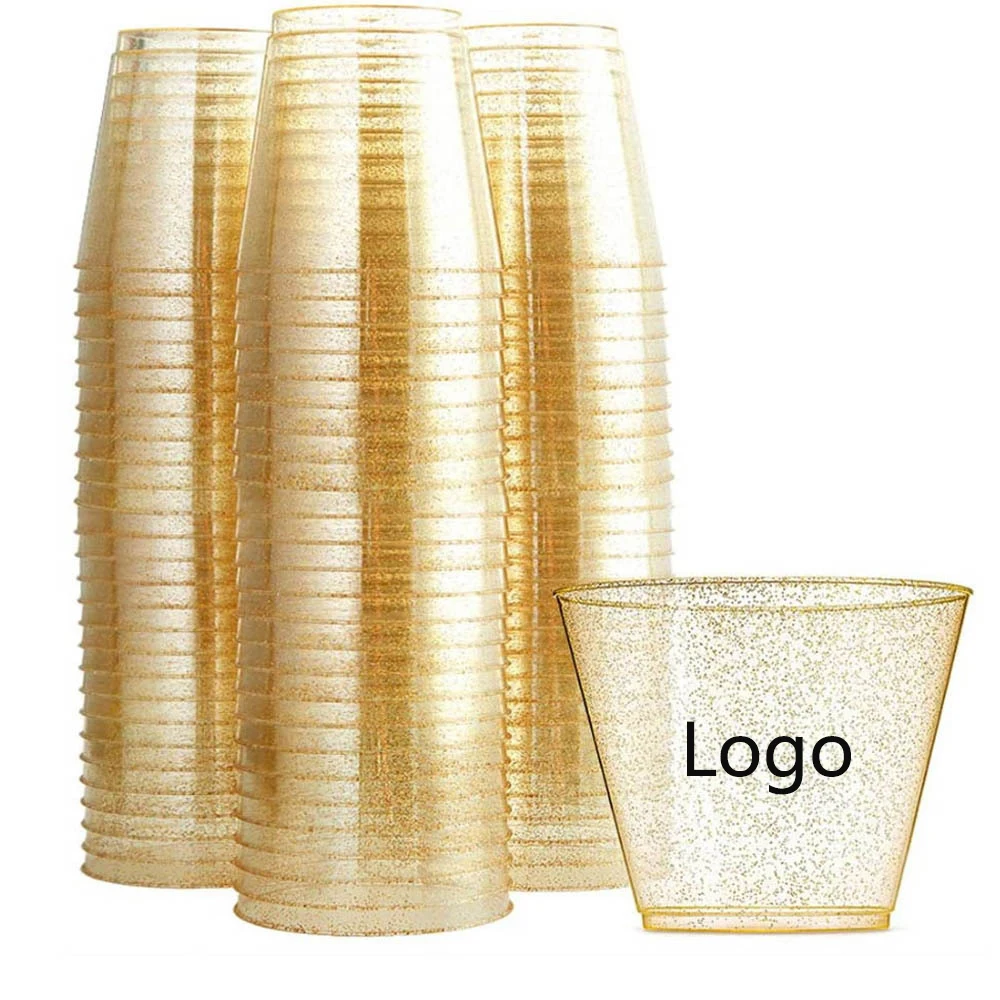 9OZ 25PCS PET Gold Dust Trian Wine Class Drink Cup 1