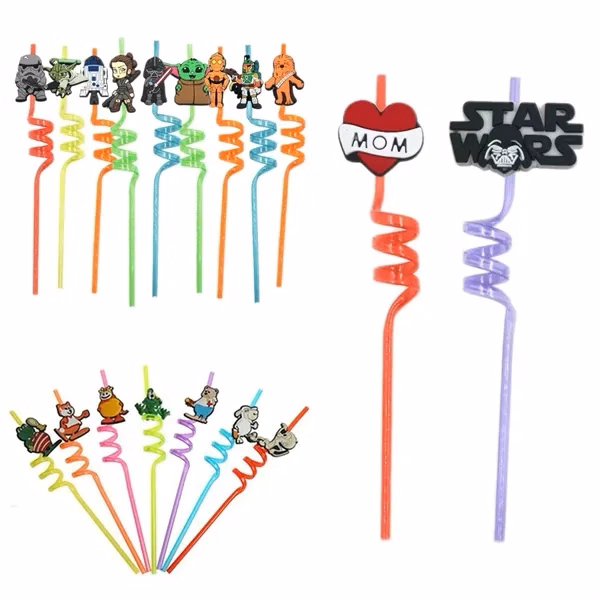 Custom 8-Inch Drinking Straw with PVC Decorations — Festive Party Beverage Accessory