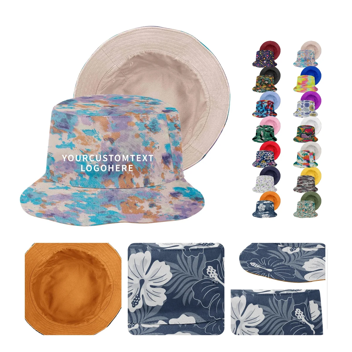 Camouflage Wide-Brim Bucket Hat with Embroidery 1