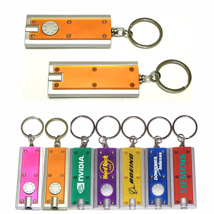 Slim rectangular flash light with swivel key chain, orange