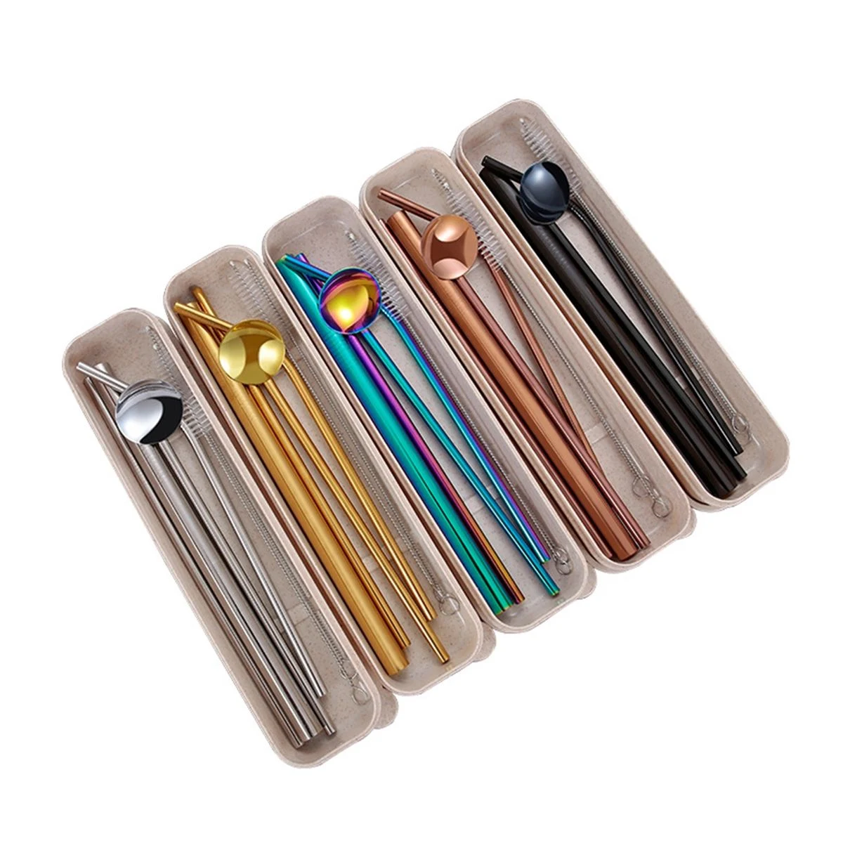 Silver Stainless Steel Straw Spoon Set 1