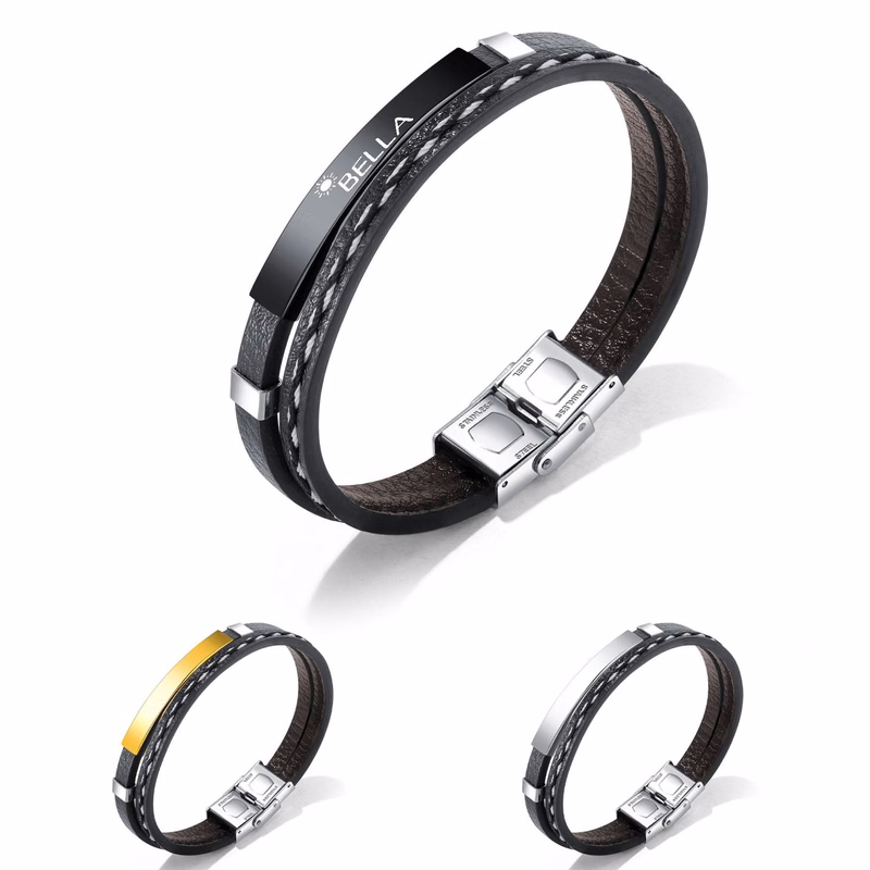 Stainless steel smooth cowhide bracelet