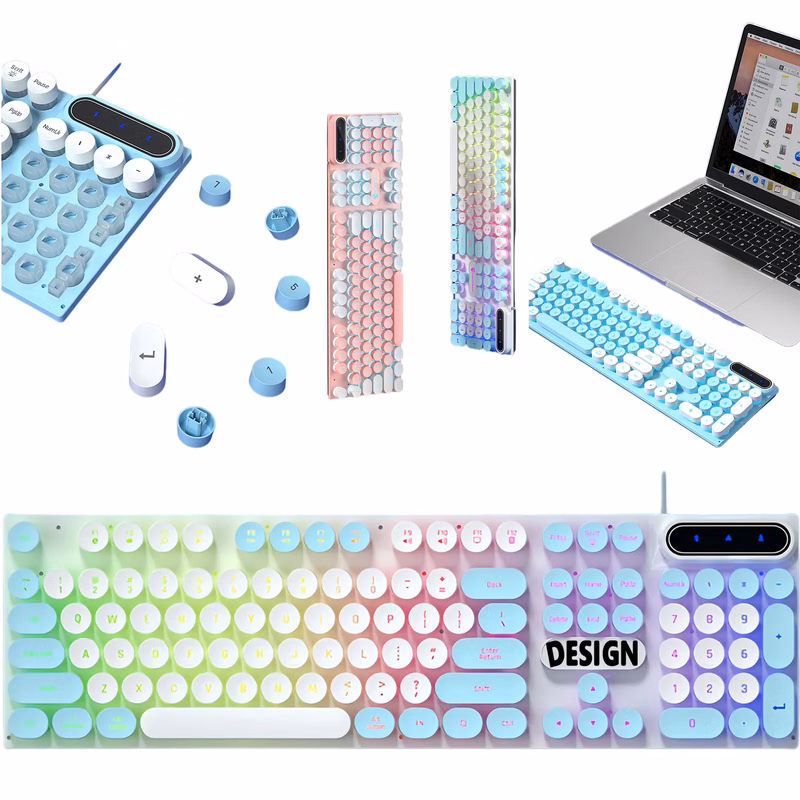 Colorblock Punk Wired Glowing Mechanical Feel Keyboard