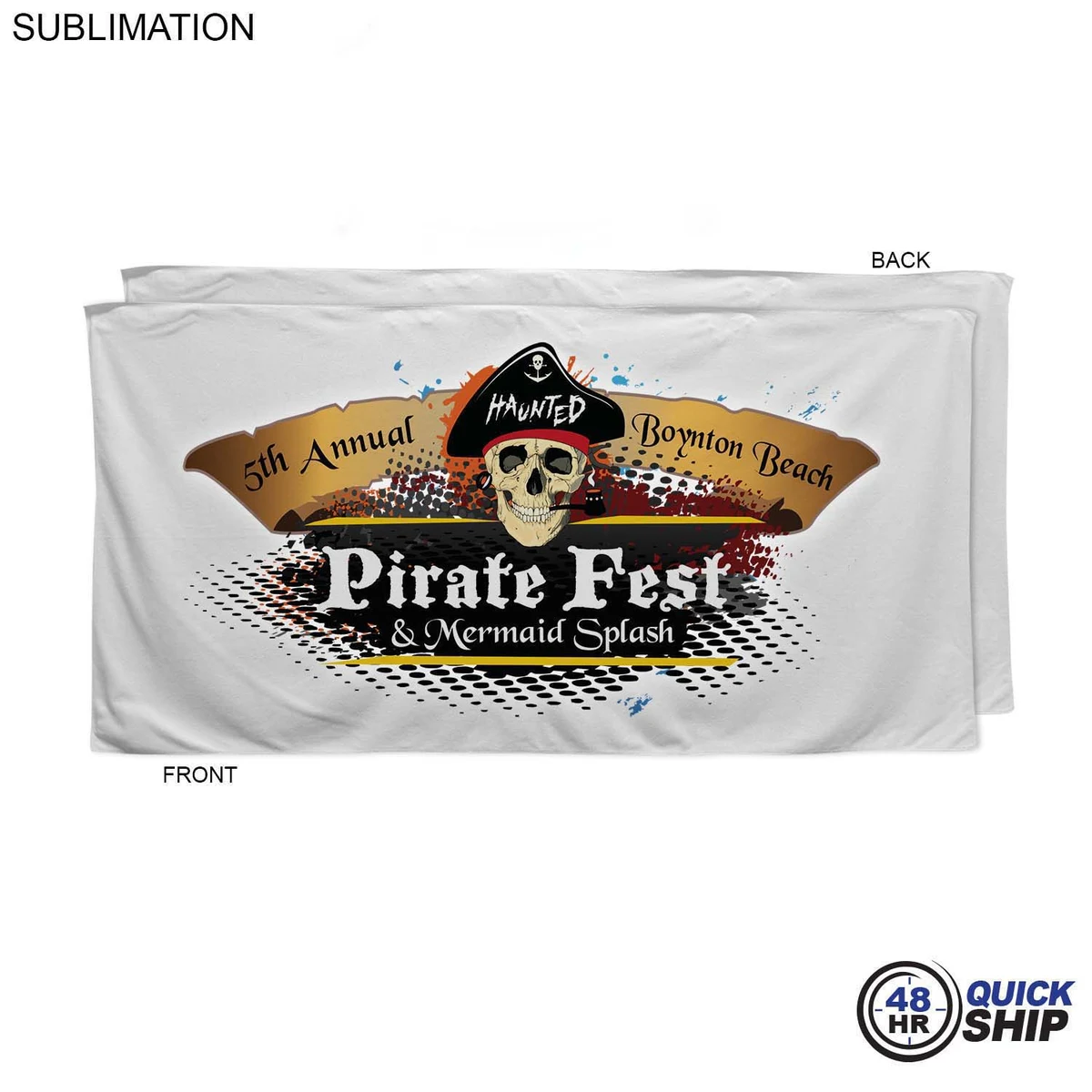 48Hr Quick Ship -Absorbent Microfiber Dri-Lite Terry White Beach Towel, 30x60, Sublimated full color 1