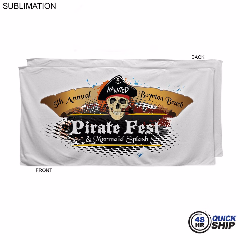 48Hr Quick Ship -Absorbent Microfiber Dri-Lite Terry White Beach Towel, 30x60, Sublimated full color