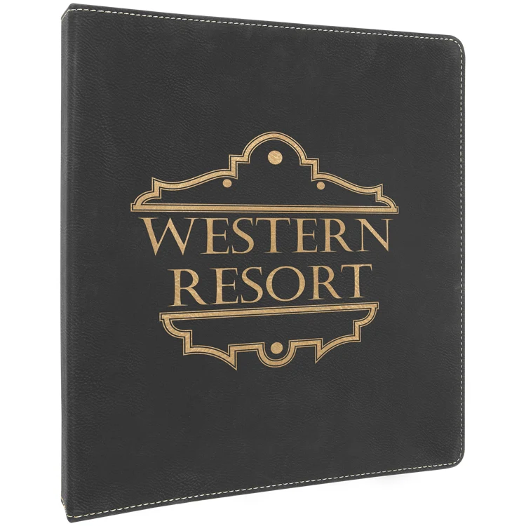 10 1/2"x11 1/2" Black/Gold Leatherette 3 Ring Binder w/1" Slant Rings 1
