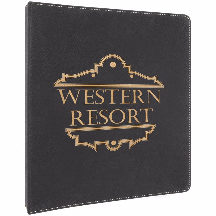 10 1/2"x11 1/2" Black/Gold Leatherette 3 Ring Binder w/1" Slant Rings