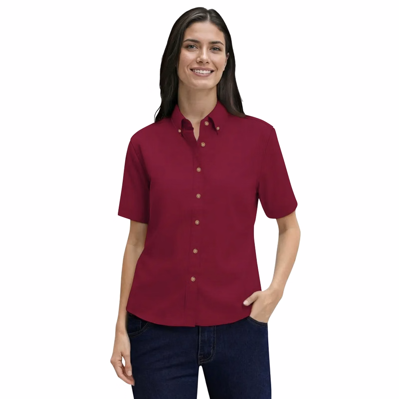 Ladies' Short-Sleeve 100% Cotton Twill Shirt