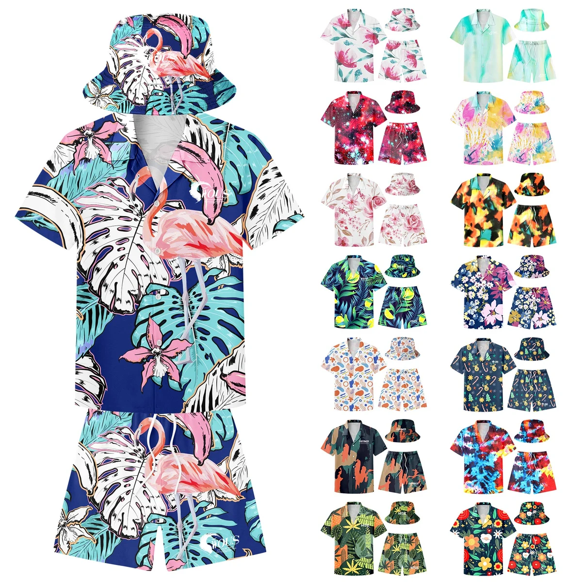 Hawaiian Shirts, Shorts And Bucket Hats Sets 1
