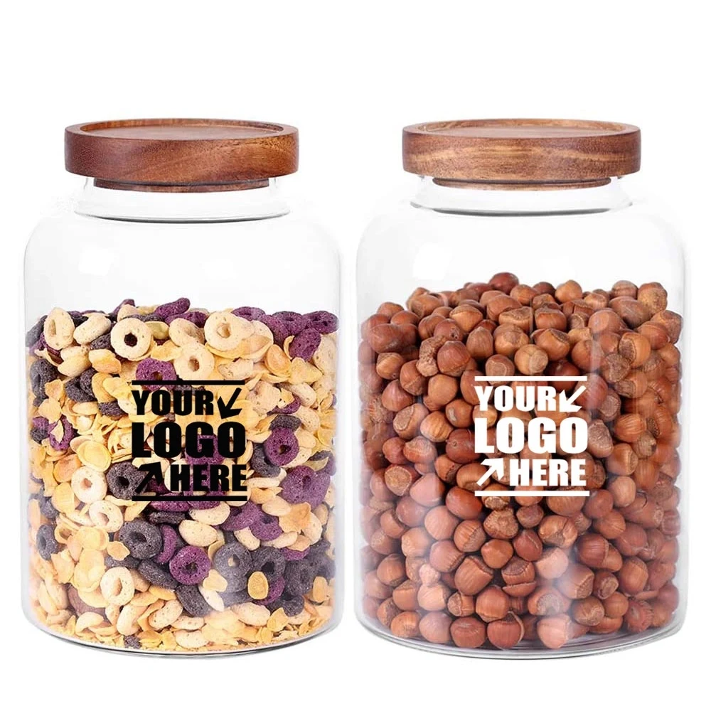 Thicken Glass Storage Jar Food Container With Wooden Lid 1
