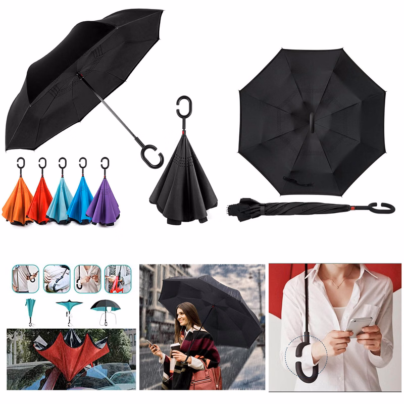 Inverted Umbrella Double-Layer Standing C-Shaped Long Handle Car Umbrella