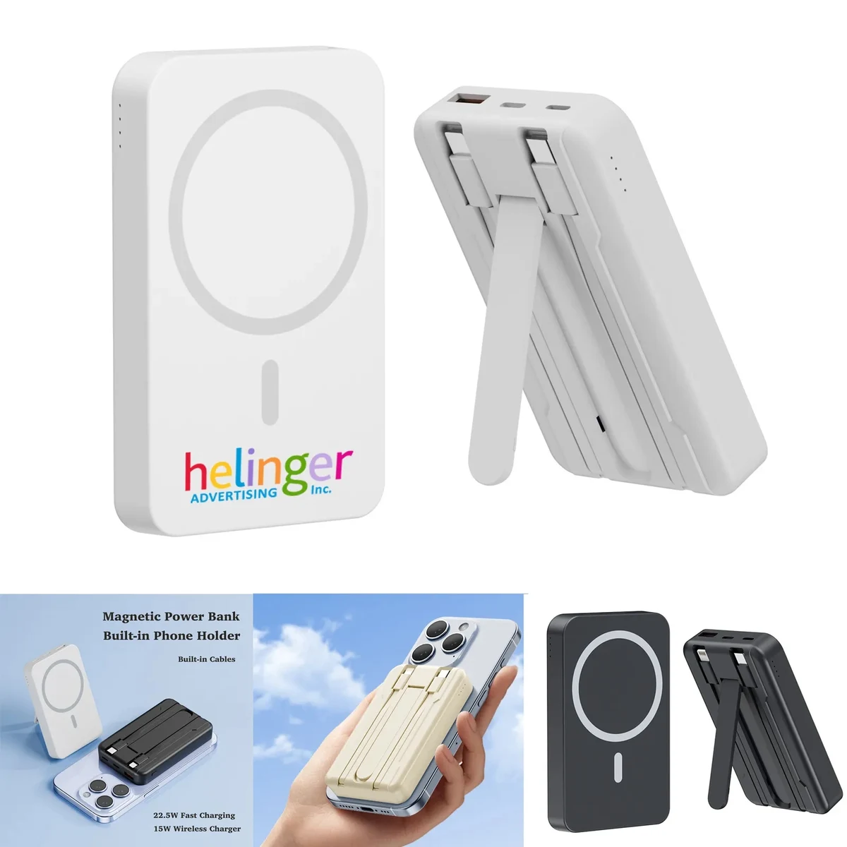 10000mAh Magnetic Power Bank with Stand & Built-in Cables 1