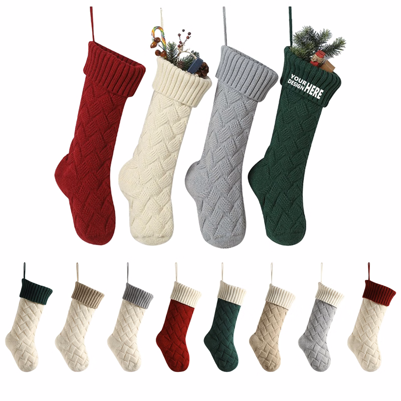 Large Knitted Christmas Stocking Gift Bag