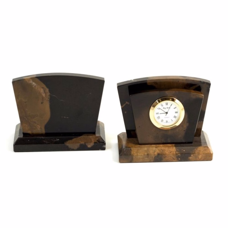 Brown Marble Quartz Clock and Letter Rack