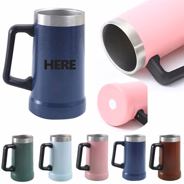 24 oz Stainless Steel Beer Stein with Big Grip Handle for Commutes, Fitness and Travel