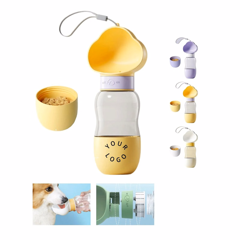 Travel Pet Water Bottle with Separate Snack Container