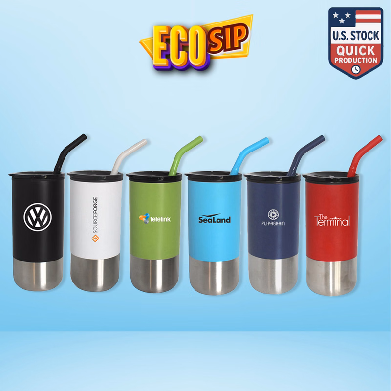 EcoSip 16oz Double-Wall Tumbler With Silicone Tipped Straw