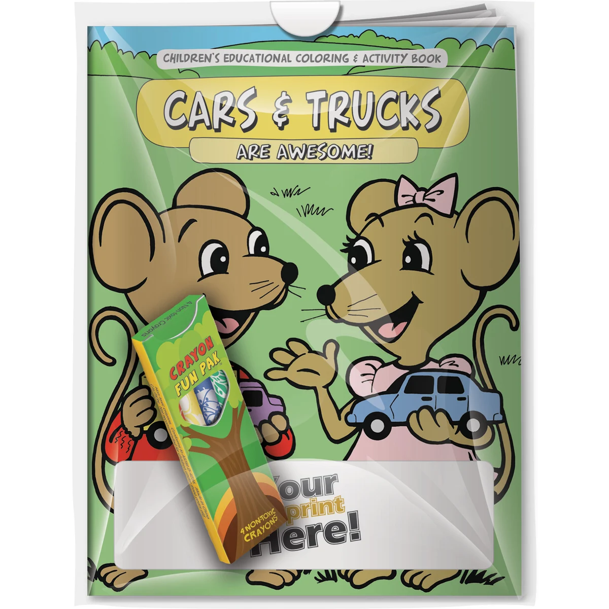 Combo Pack - CB1053 Coloring Book & 4-Pack of Crayons (Imprinted) in a Poly Bag 1