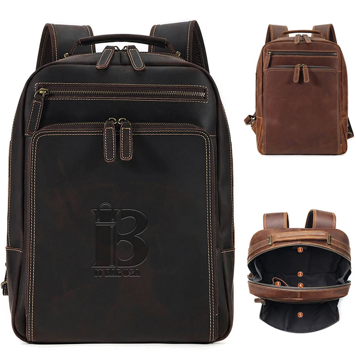 Genuine Vintage Leather Backpack For Men 15.6" Laptop Bag 1