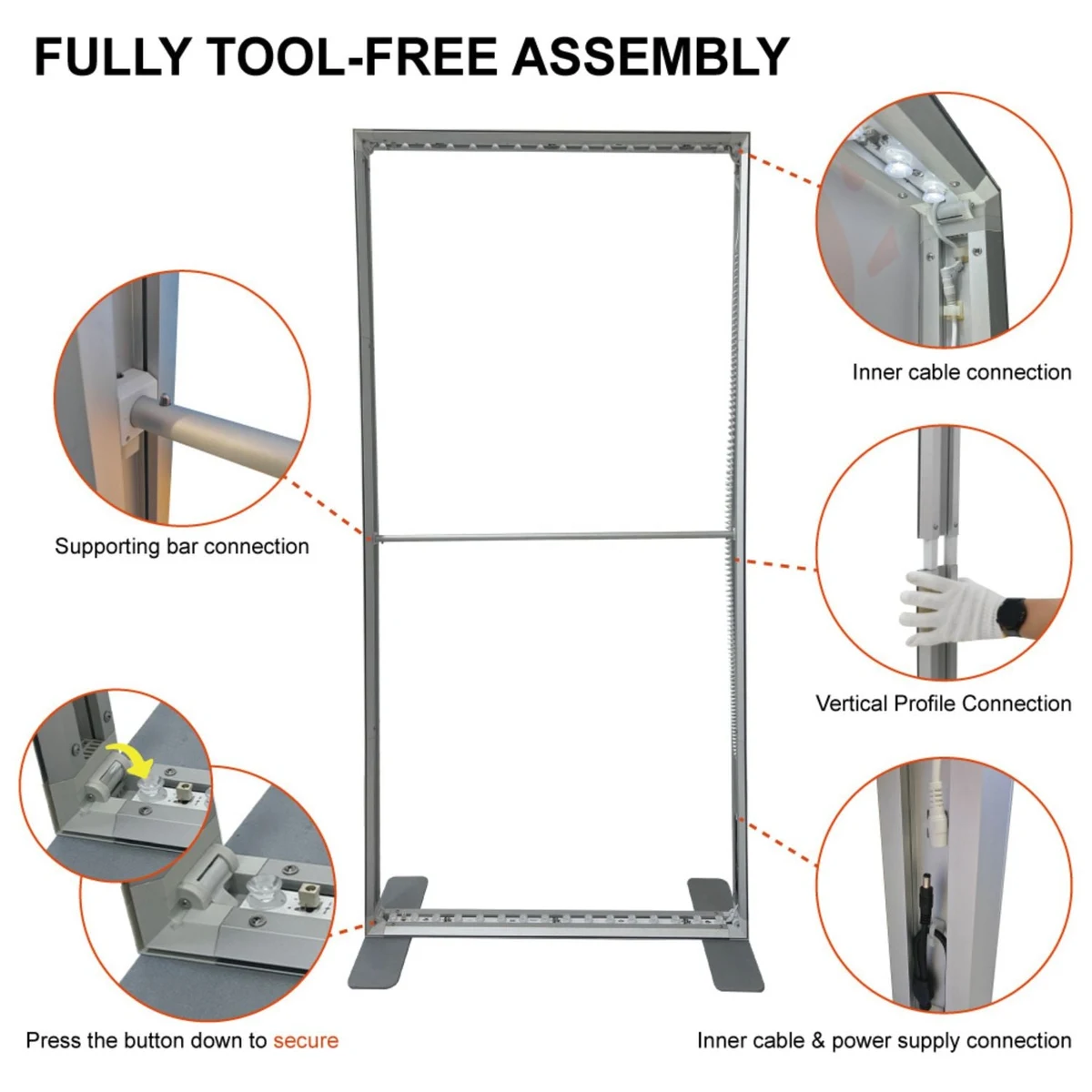 Hardware only for Backlit LED Light Box SEG Floor Display Banner Kit, 40"W x 96"H 1