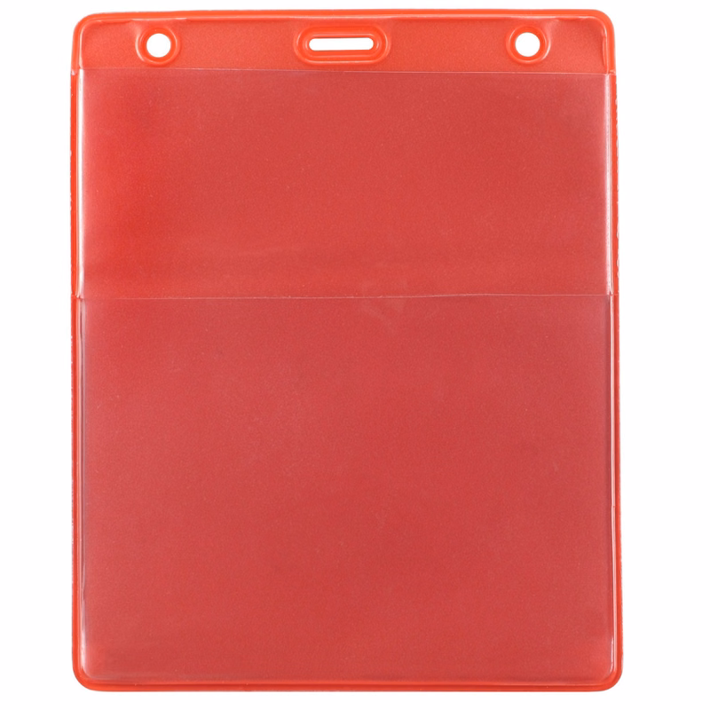 Vertical Top Load Badge Holder w/Slot & Chain Holes (4.44" X 5.25")(Red)