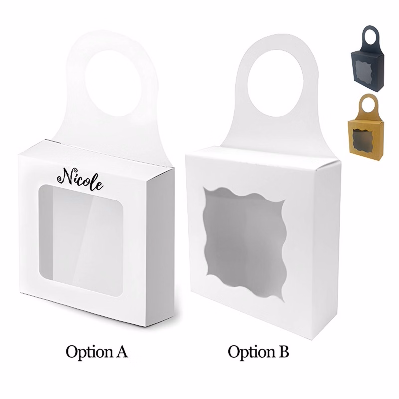 Kraft Paper Wine Bottle Box w/ Window Hanging Foldable