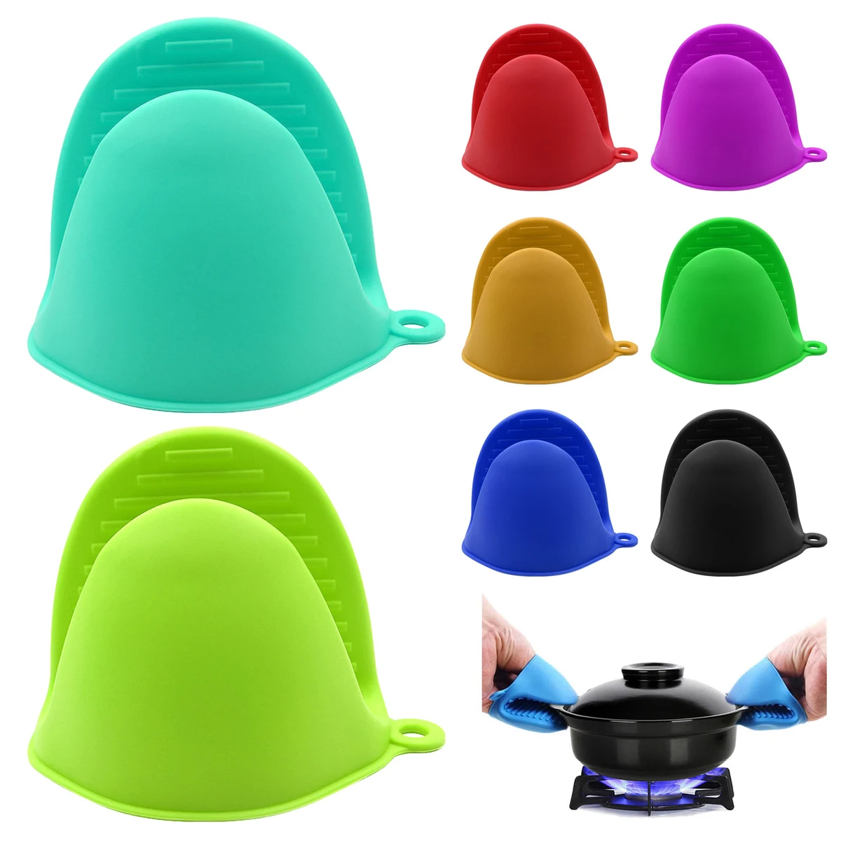 Silicone Oven Pot Dish Cook Bake Mitten Finger Clip Gloves 1