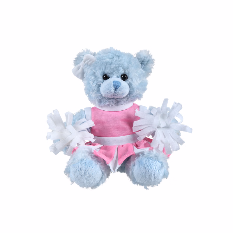 soft plush Blue Curly Sitting Bear with cheerleader outfit