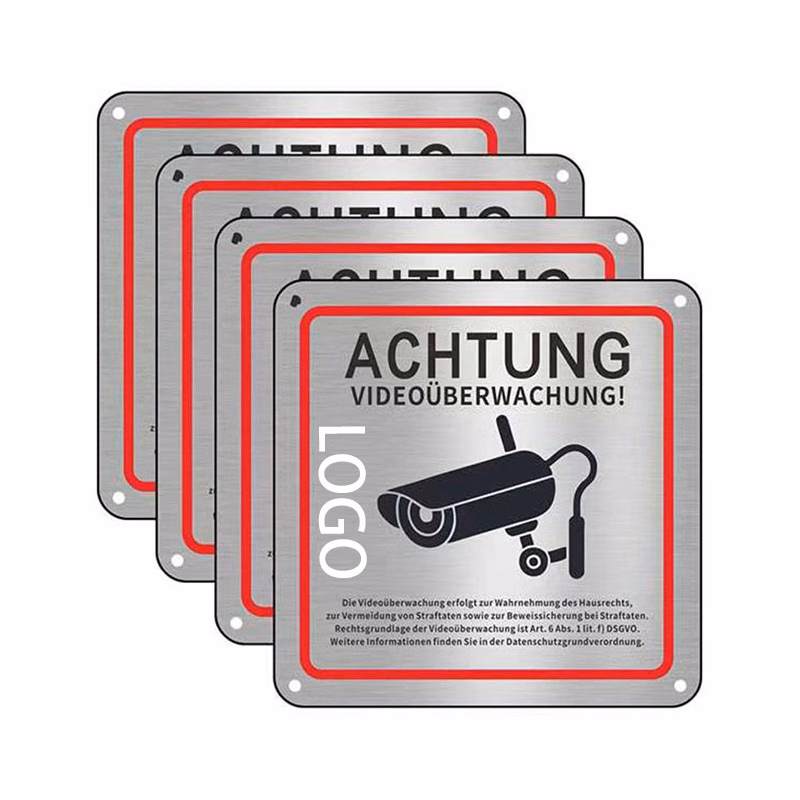 Aluminum Alloy Warning Sign with Adhesive Backing for Surveillance Areas