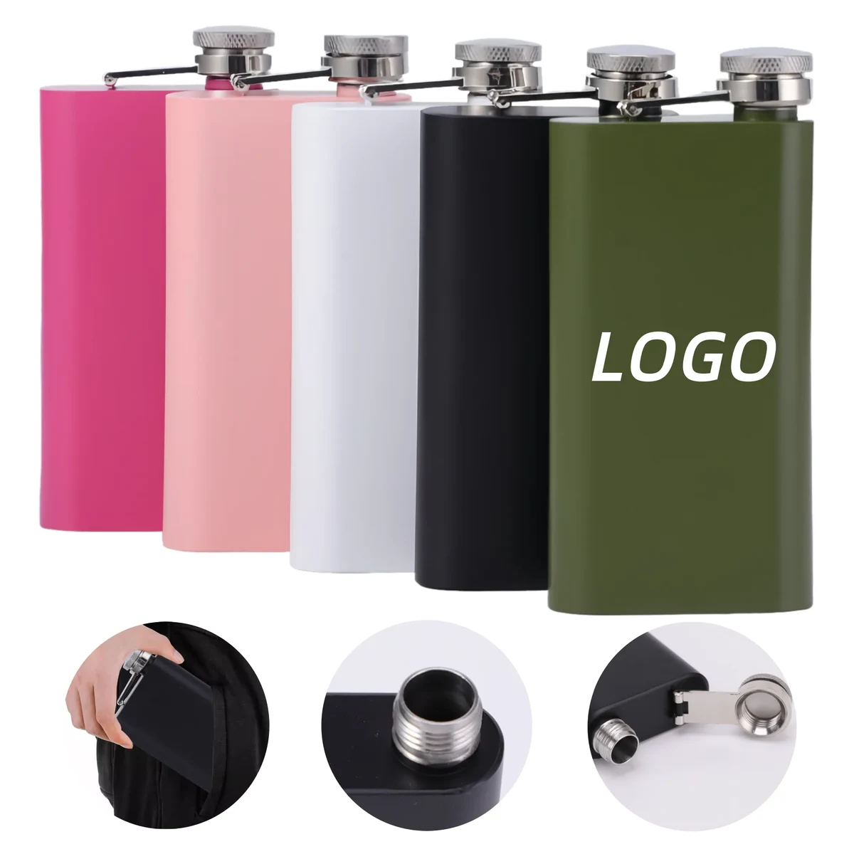 Outdoor Portable 304 Stainless Steel Flat Hip Flask, custom water bottle with logo imprint 1