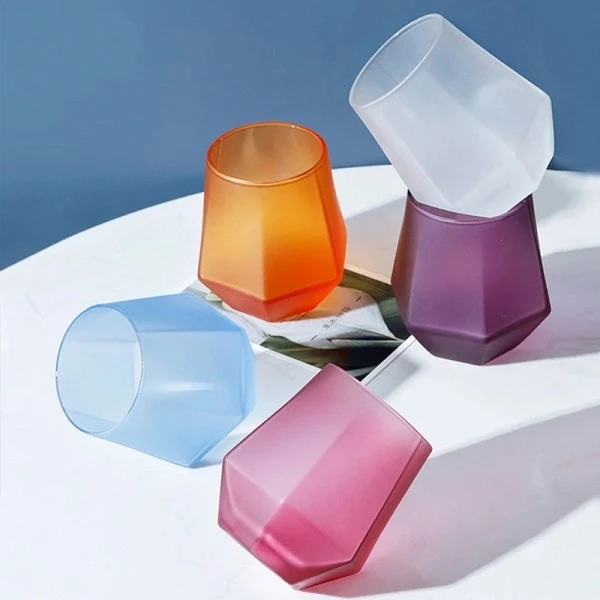 7oz-10oz Frosted Hexagon Glass cup with Gold Lid 1