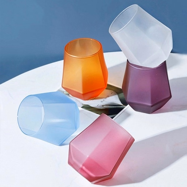 7oz-10oz Frosted Hexagon Glass cup with Gold Lid